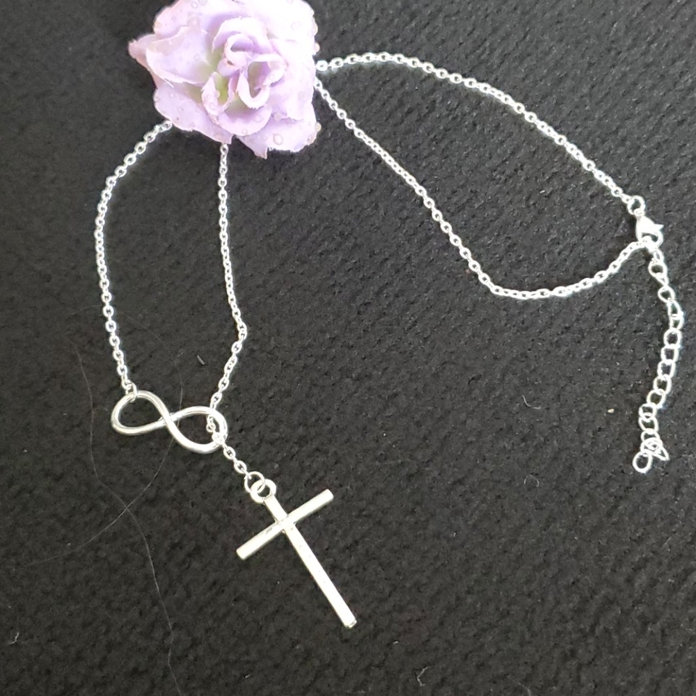 Infinity Necklace w cross pendant  20"